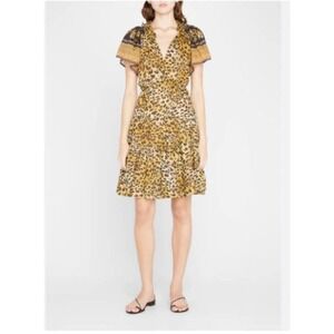 Kobi Halperin Jolie Tiered Leopard-Print Dress Cinnamon Multi Size L NWT
